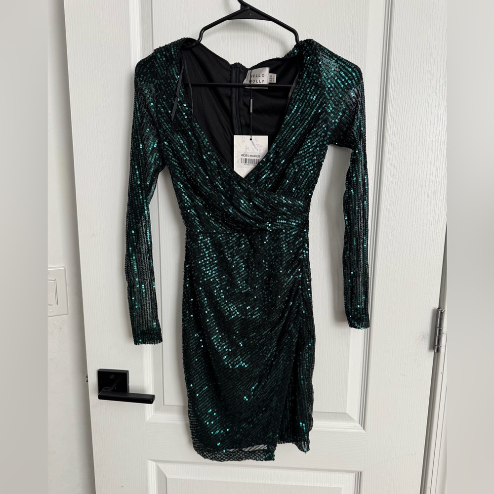 Hello Molly Emerald Sequin Long Sleeve mini Dress